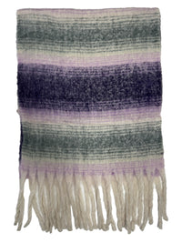 Fluffy Multicoloured Striped Winter Scarf with Tassels