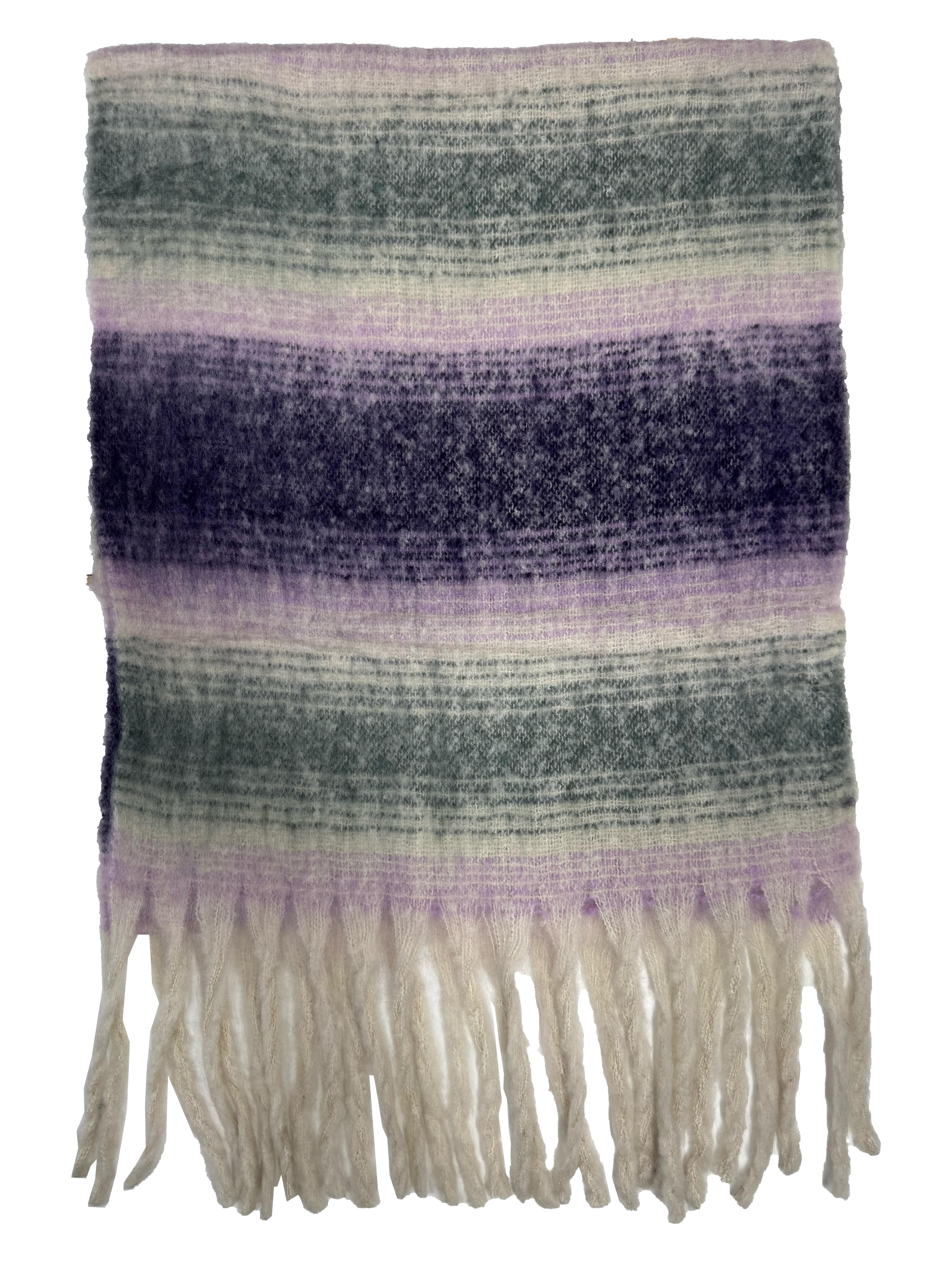Fluffy Multicoloured Striped Winter Scarf with Tassels