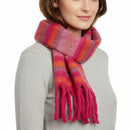 Fluffy Multicoloured Striped Winter Scarf with Tassels