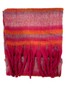 Fluffy Multicoloured Striped Winter Scarf with Tassels