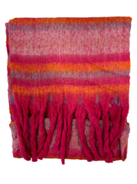 Fluffy Multicoloured Striped Winter Scarf with Tassels
