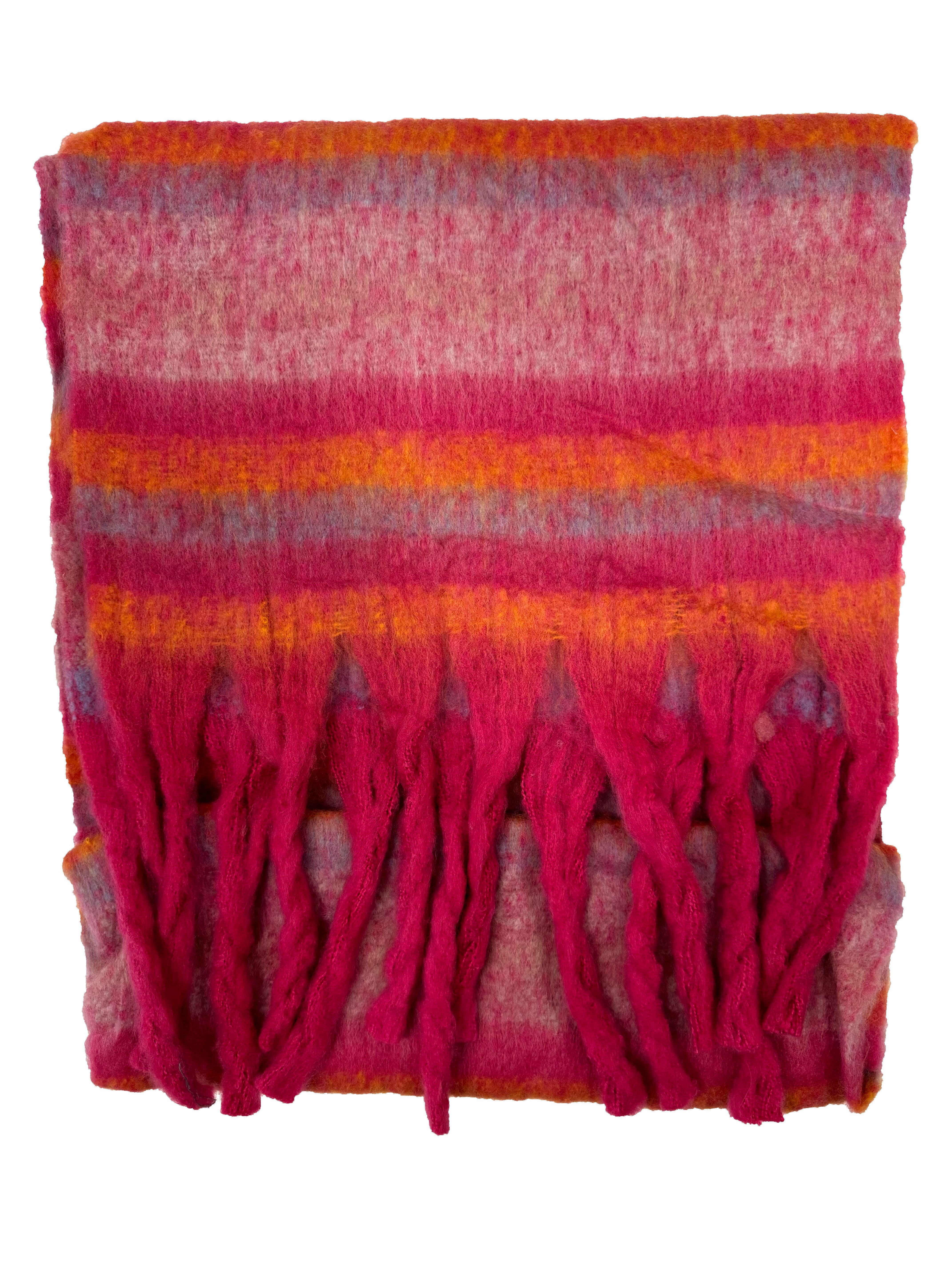 Fluffy Multicoloured Striped Winter Scarf with Tassels