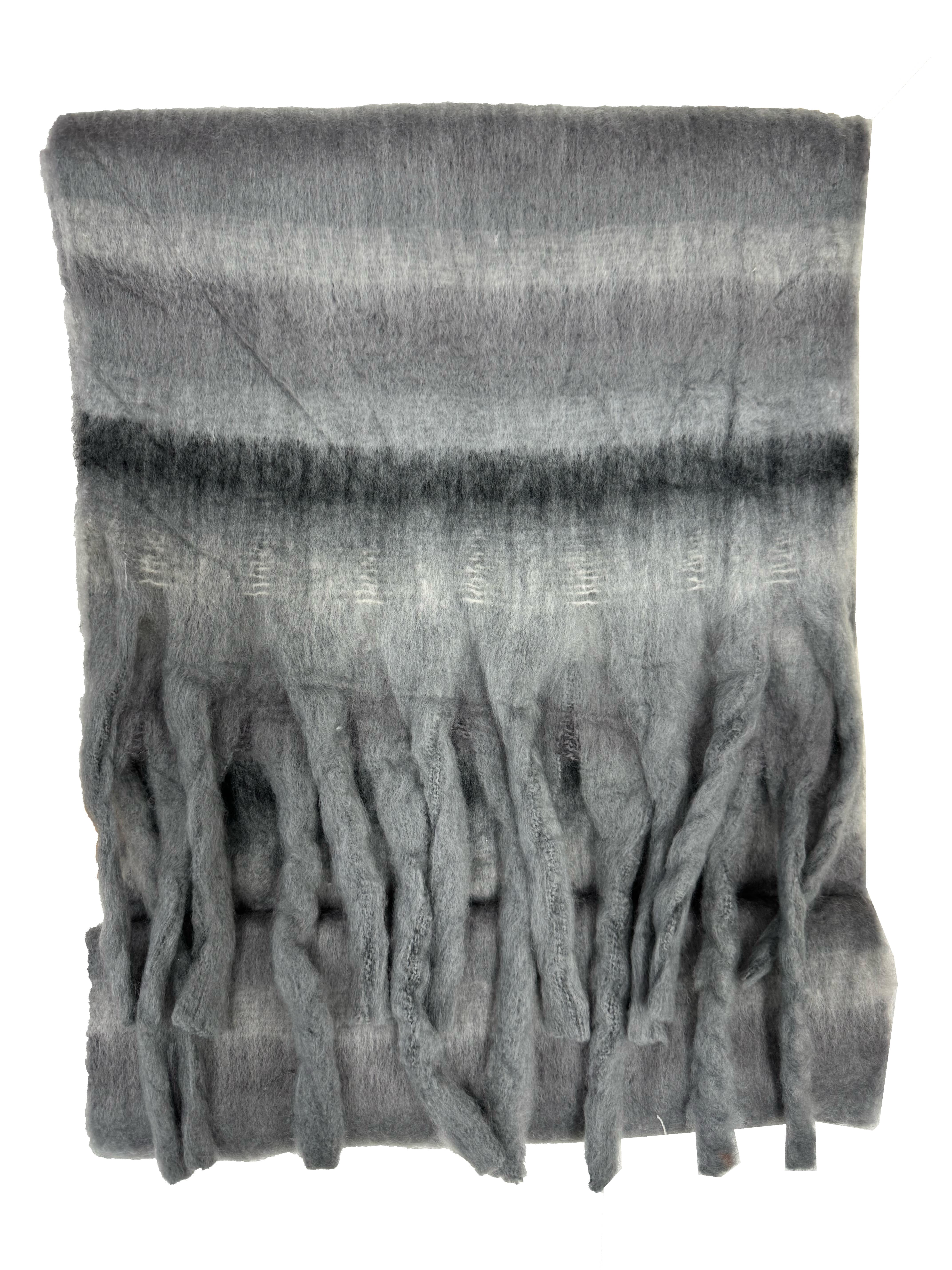 Fluffy Multicoloured Striped Winter Scarf with Tassels