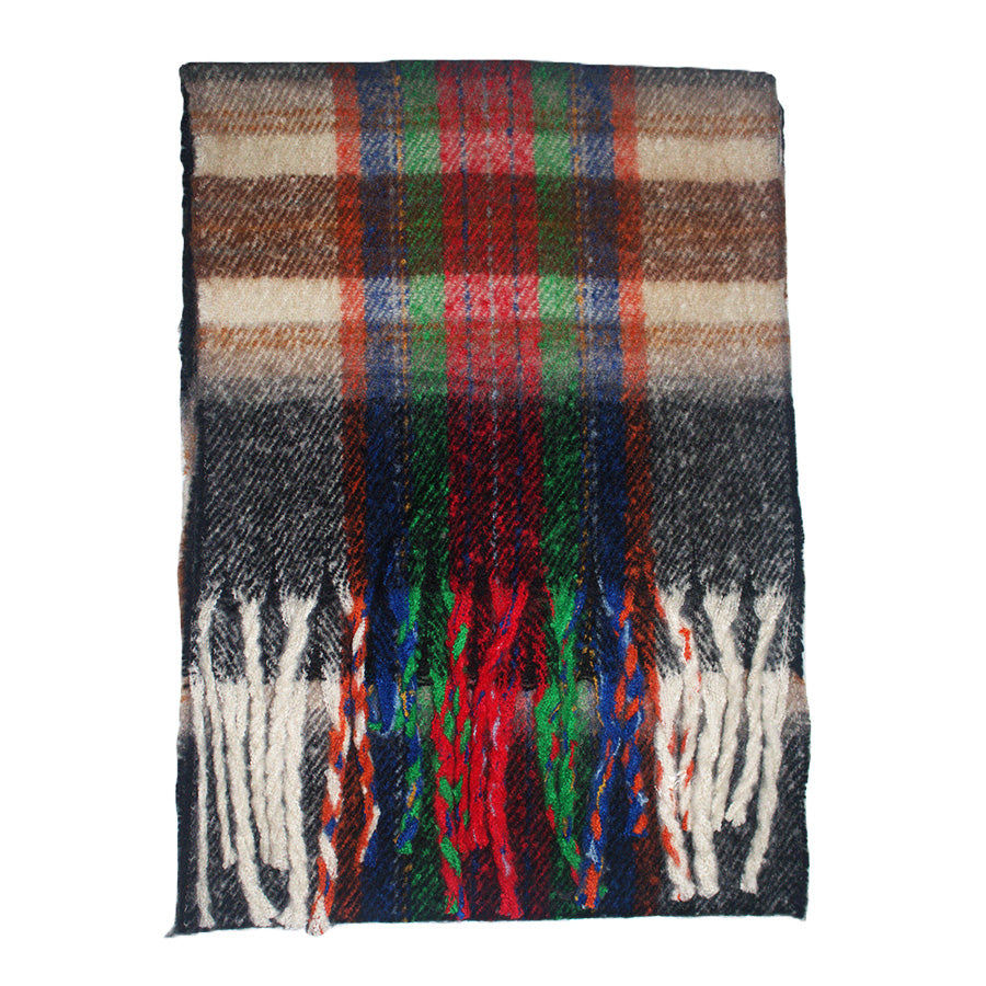 Fluffy Multicoloured Tartan Winter Checkered Scarf with Tassels
