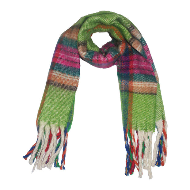 Fluffy Multicoloured Tartan Winter Checkered Scarf with Tassels
