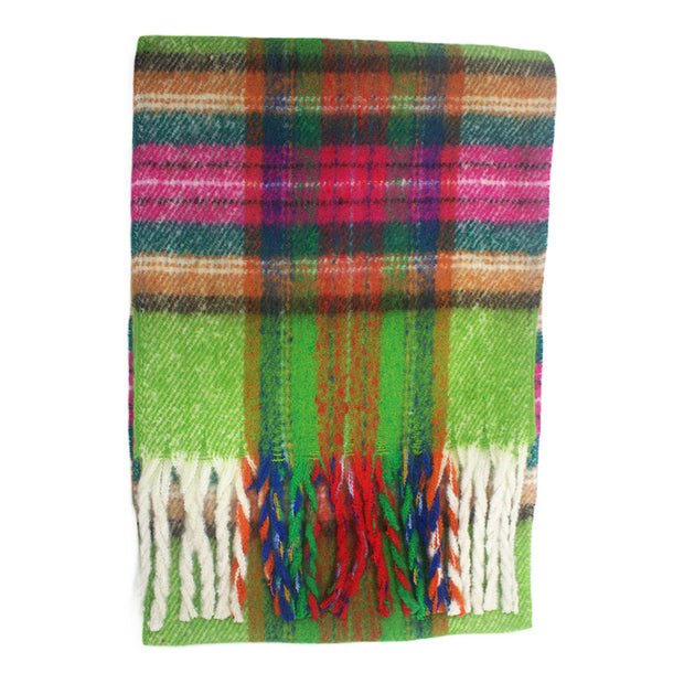 Fluffy Multicoloured Tartan Winter Checkered Scarf with Tassels