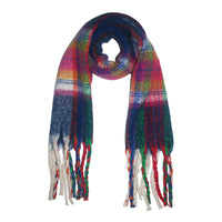 Fluffy Multicoloured Tartan Winter Checkered Scarf with Tassels