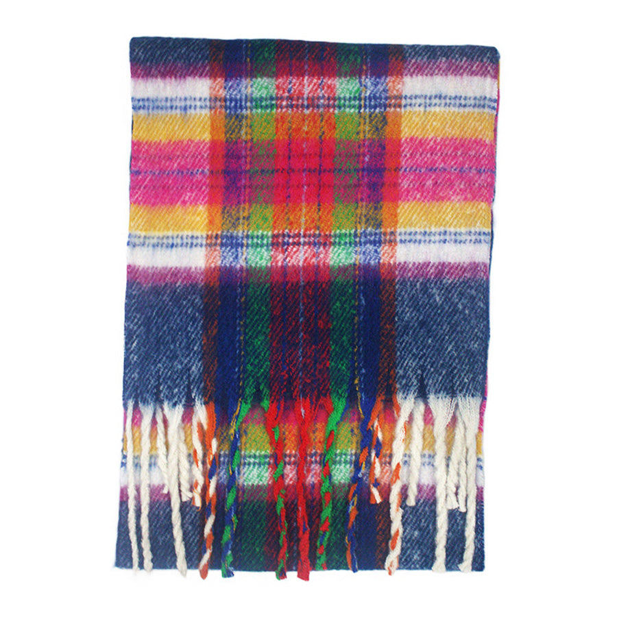 Fluffy Multicoloured Tartan Winter Checkered Scarf with Tassels
