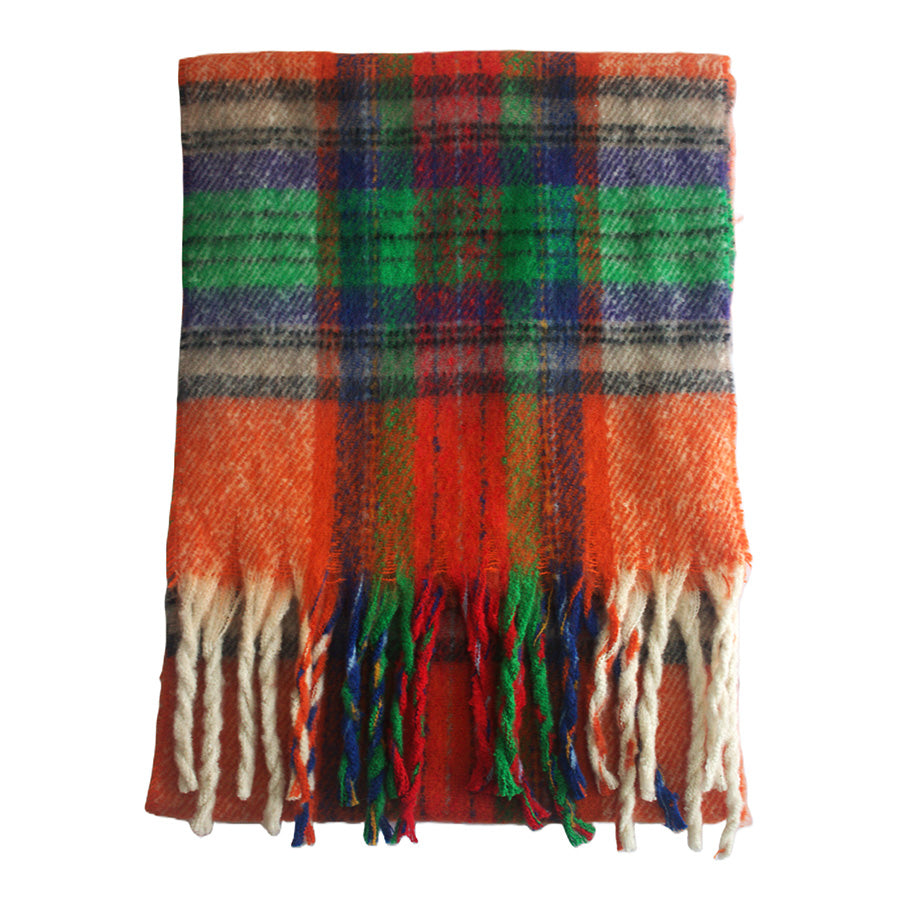Fluffy Multicoloured Tartan Winter Checkered Scarf with Tassels