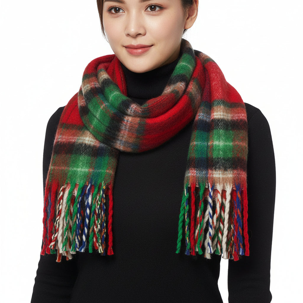 Colorful plaid scarf on a white background