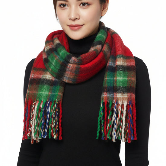 Fluffy Multicoloured Tartan Winter Checkered Scarf with Tassels