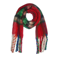 Fluffy Multicoloured Tartan Winter Checkered Scarf with Tassels