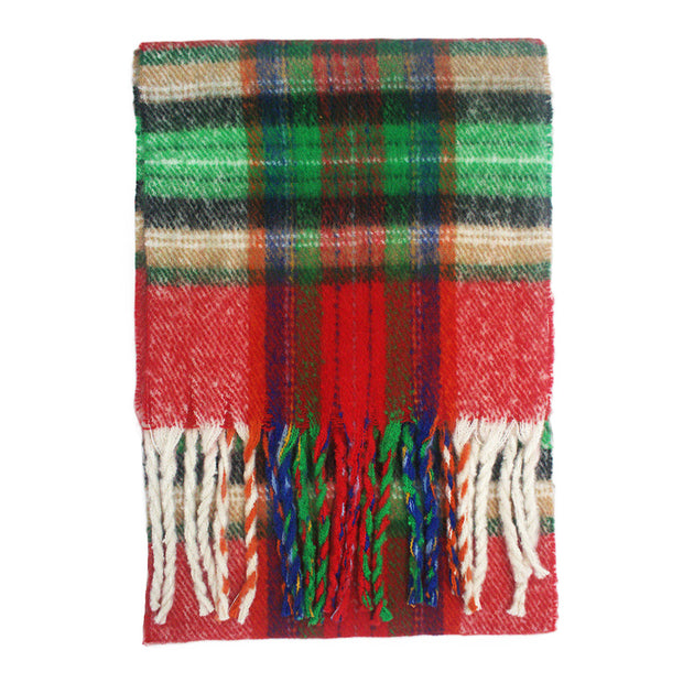 Fluffy Multicoloured Tartan Winter Checkered Scarf with Tassels