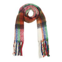 Fluffy Multicoloured Tartan Winter Checkered Scarf with Tassels