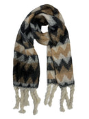 Fluffy Zig Zag Print Winter Scarf with Rope Tassels
