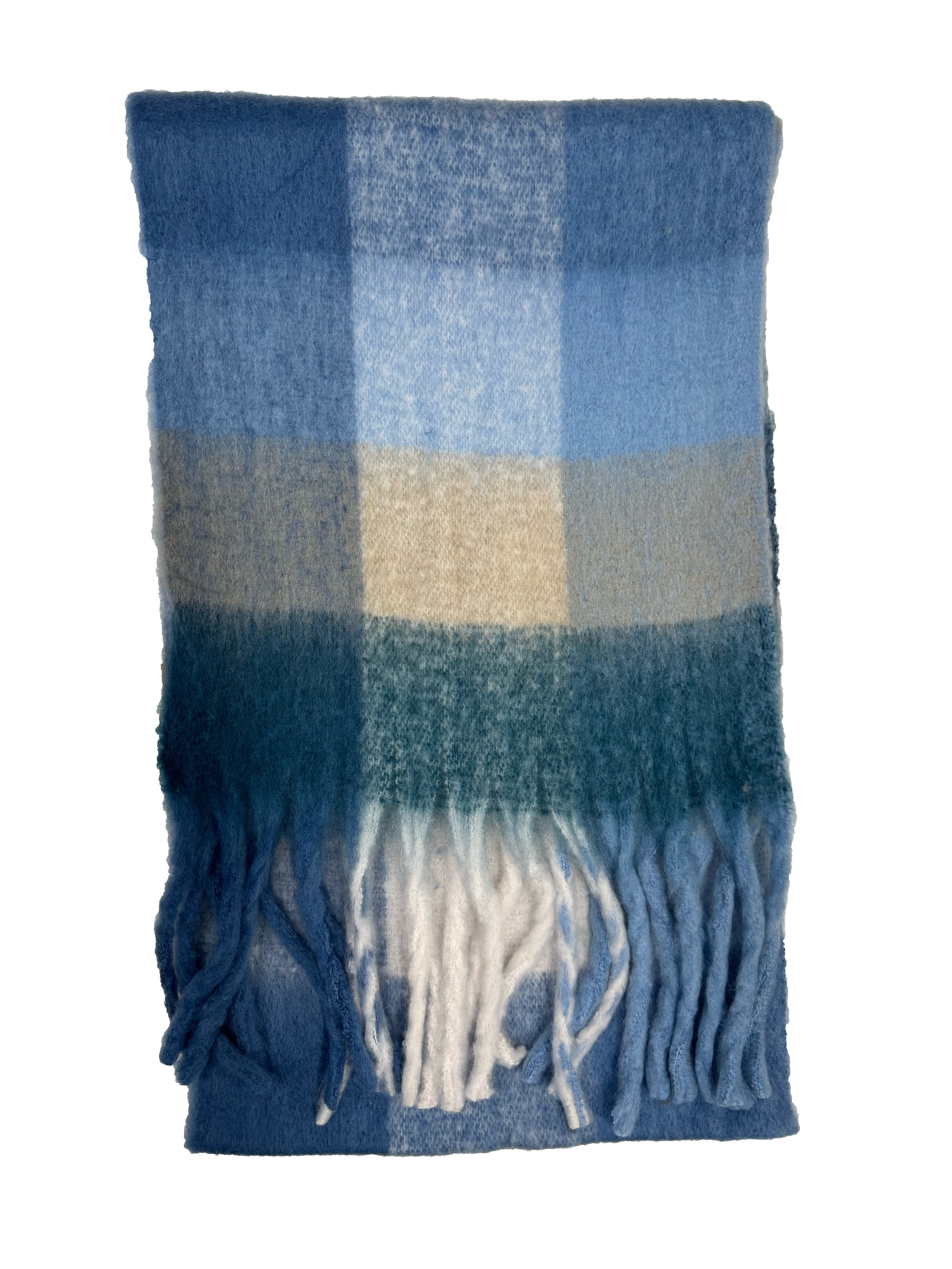 Fluffy Multicoloured Checkered Winter Scarf