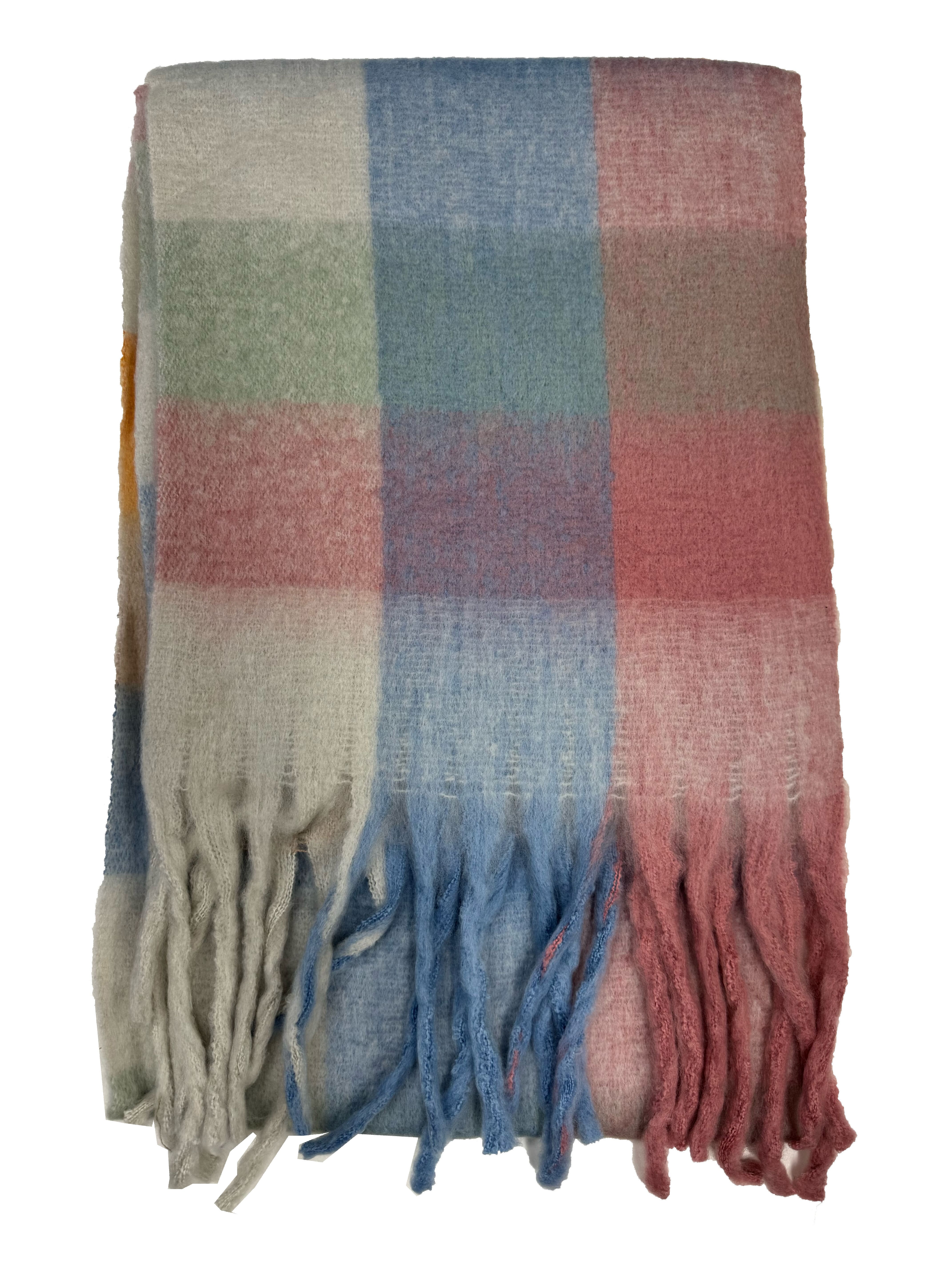 Fluffy Multicoloured Checkered Winter Scarf