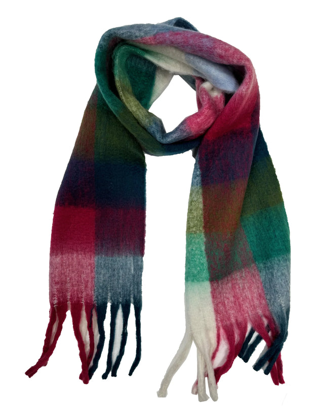 Fluffy Multicoloured Checkered Winter Scarf