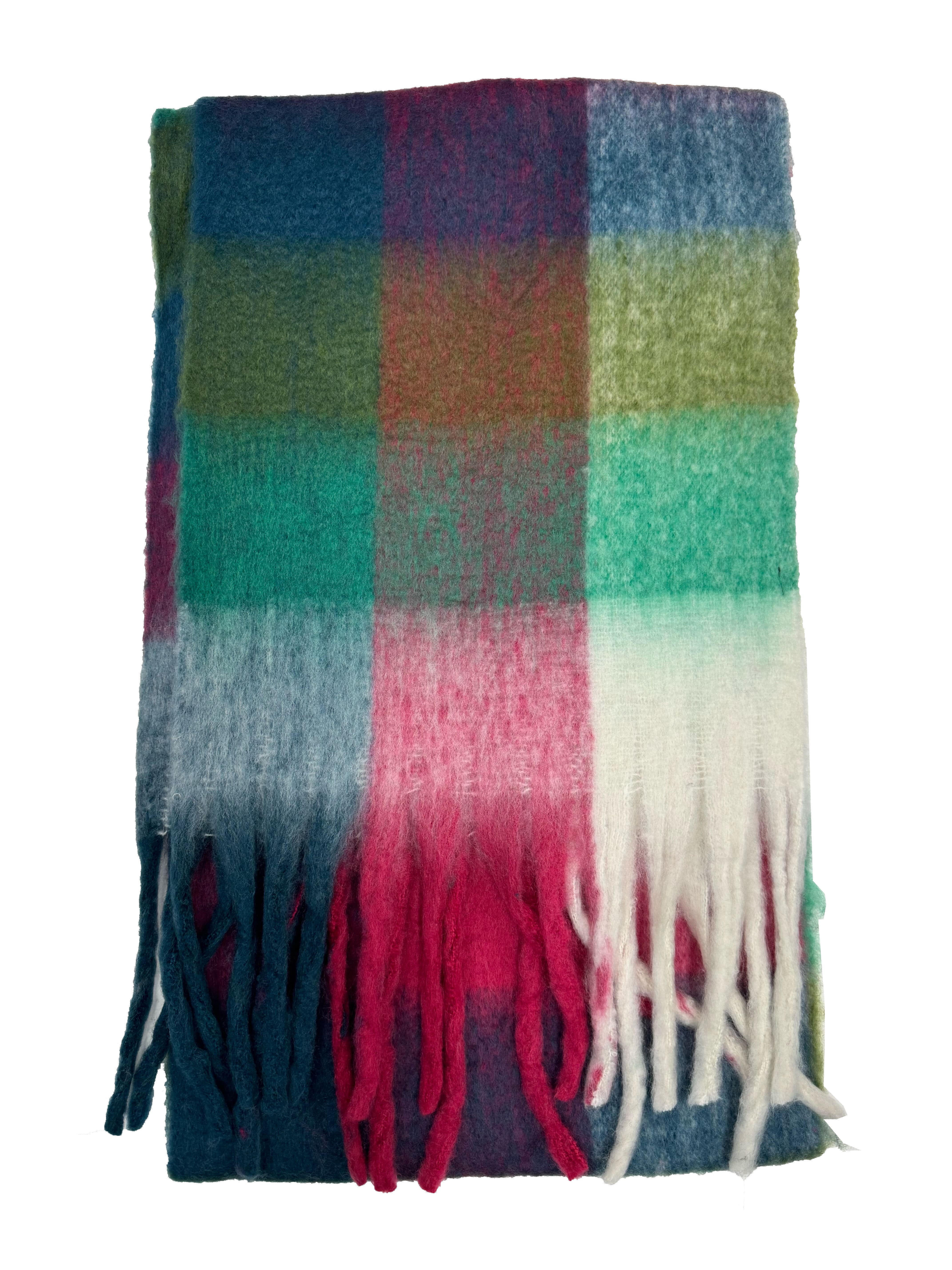 Fluffy Multicoloured Checkered Winter Scarf