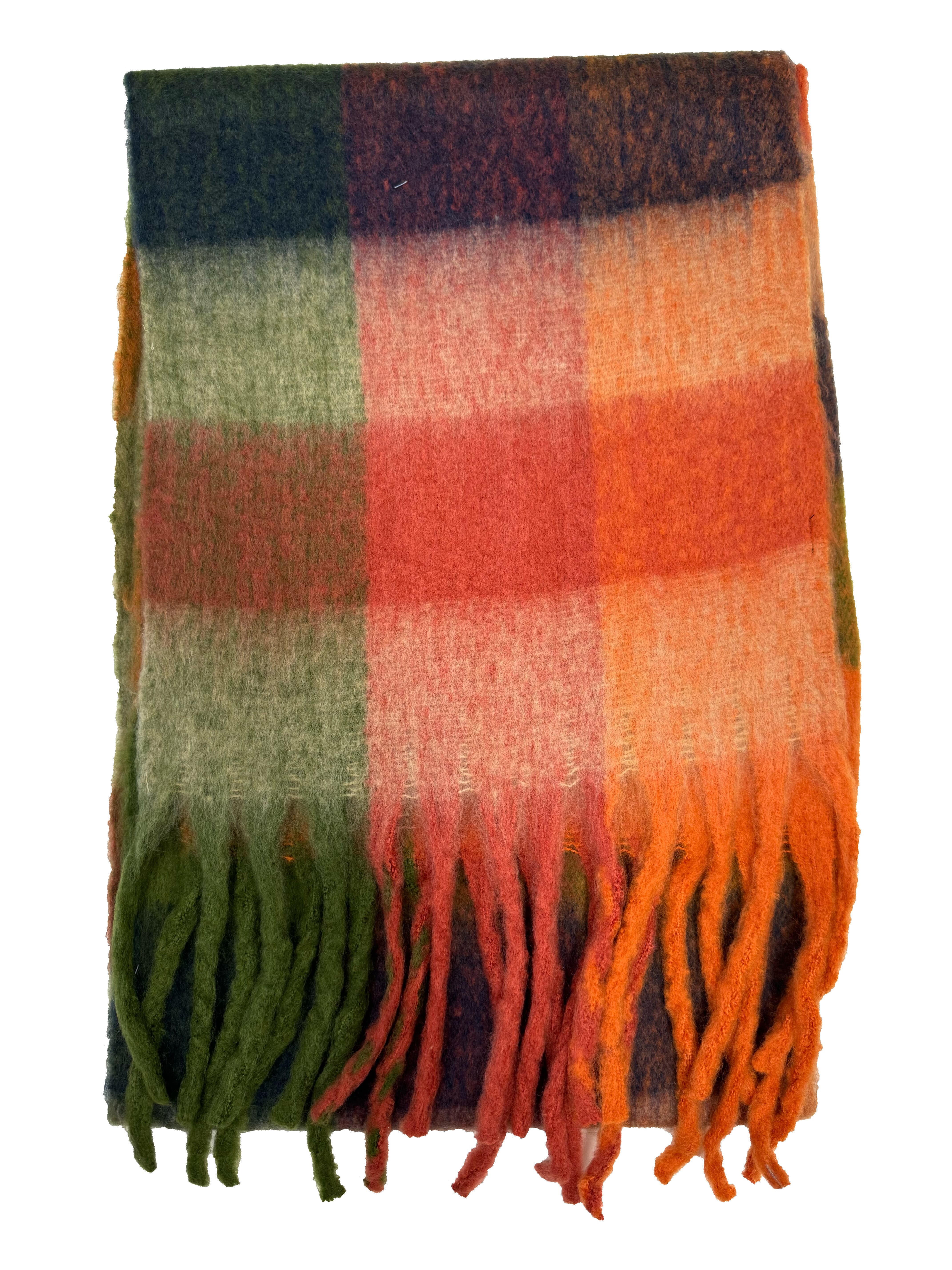 Fluffy Multicoloured Checkered Winter Scarf