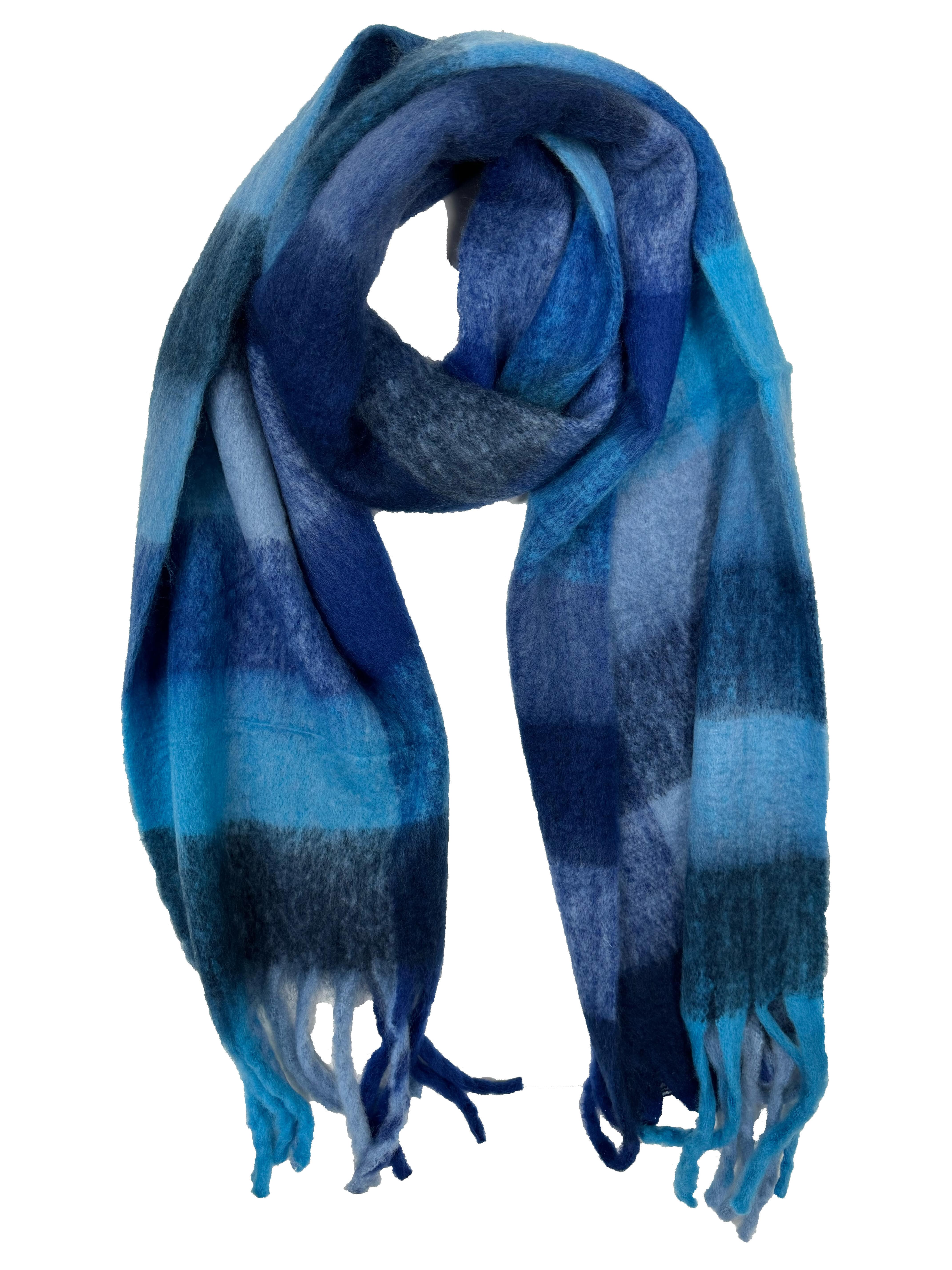 Fluffy Multicoloured Checkered Winter Scarf