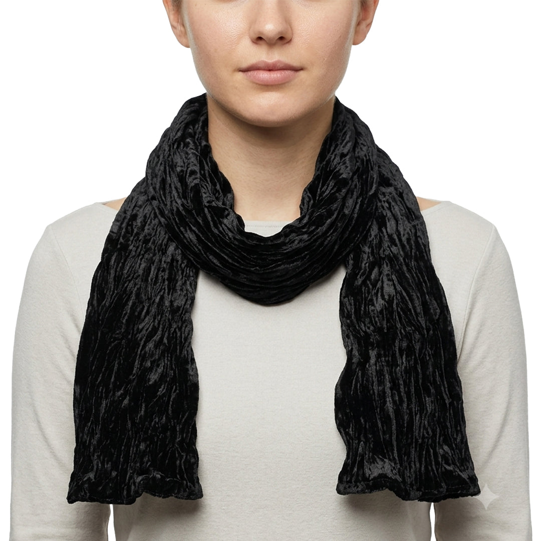 Velvet Long Narrow Crinkled Scarf