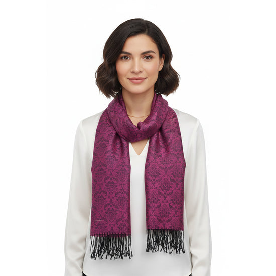 Reversible Fuchsia Printed Pashmina
