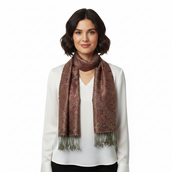 Reversible Rust Paisley Printed Pashmina