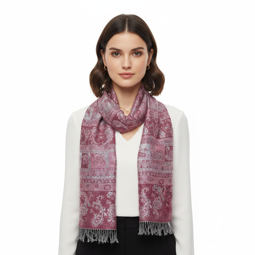 Inverted Paisley Printed Pashmina with Tassels