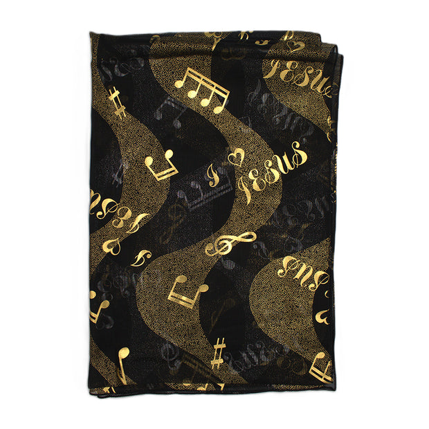 Jesus Choir Musical Note Gold Foil Print Scarf