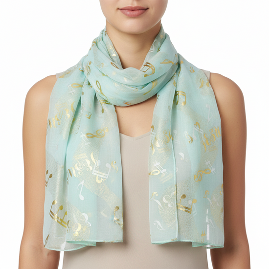 Jesus Choir Musical Note Gold Foil Print Scarf