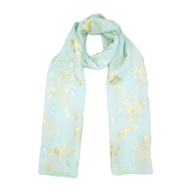 Jesus Choir Musical Note Gold Foil Print Scarf