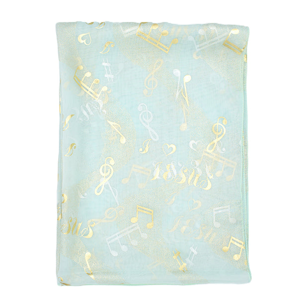 Jesus Choir Musical Note Gold Foil Print Scarf