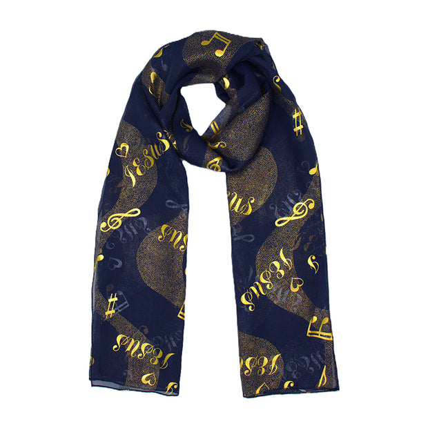 Jesus Choir Musical Note Gold Foil Print Scarf