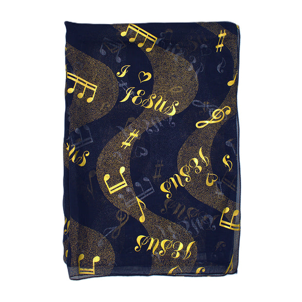 Jesus Choir Musical Note Gold Foil Print Scarf