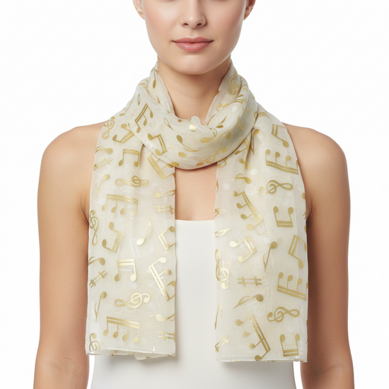 Musical Note Gold Foil Print Scarf
