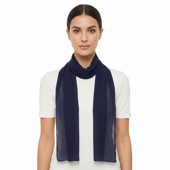 Navy Blue Chiffon Scarf