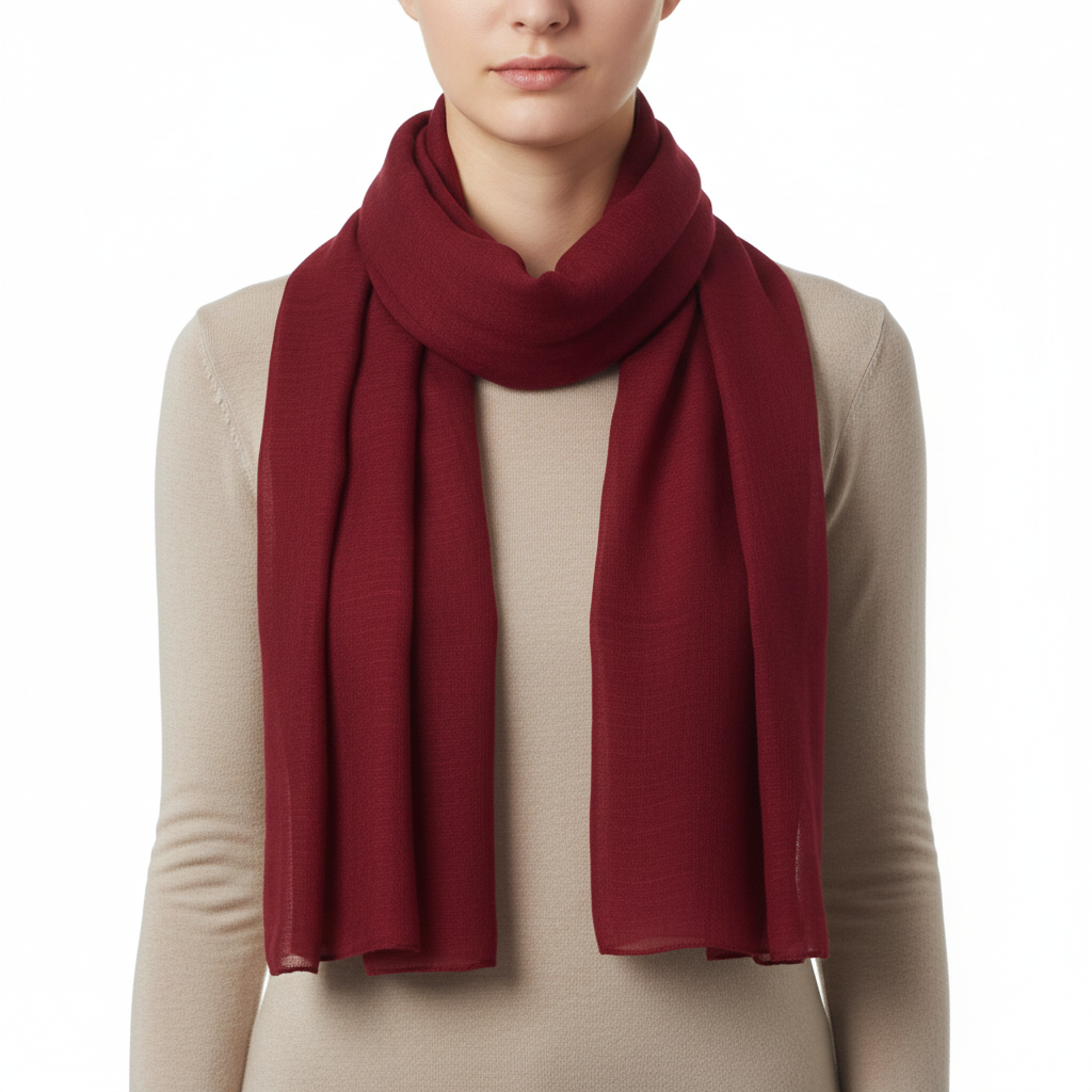 Person wearing a red scarf on a white background