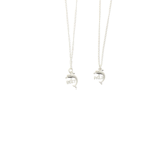 Pair of Silver Dolphin Best Pals Engraved Pendant Necklaces
