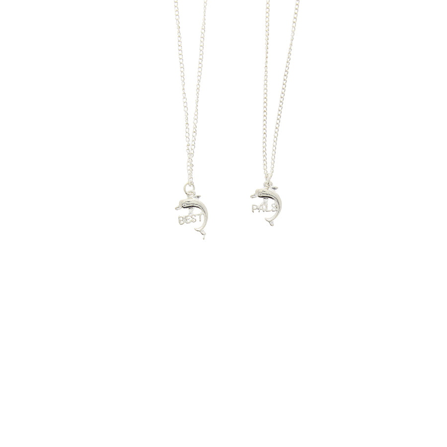 Pair of Silver Dolphin Best Pals Engraved Pendant Necklaces