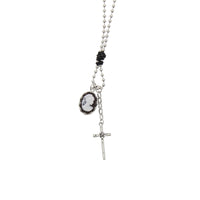 Cameo and Cross Pendant Metal Beaded Necklace