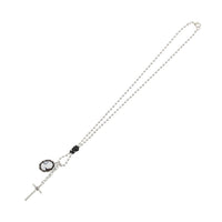 Cameo and Cross Pendant Metal Beaded Necklace