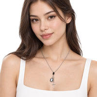 Cameo and Cross Pendant Metal Beaded Necklace
