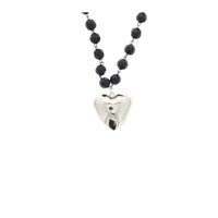 Silver Heart Pendant Beaded Rosary Necklace