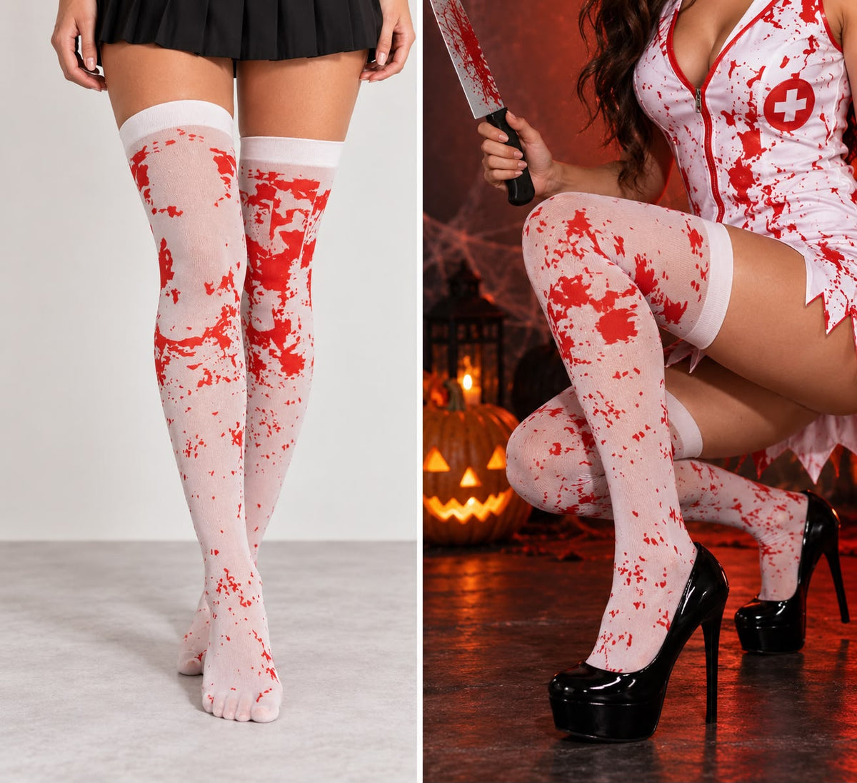 White Blood Splatter Thigh High Stockings