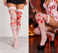 White Blood Splatter Thigh High Stockings