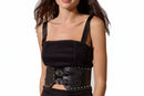 Black Double Buckle Elasticated Studded Waist Belt