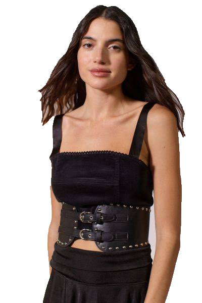 Black Double Buckle Elasticated Studded Waist Belt