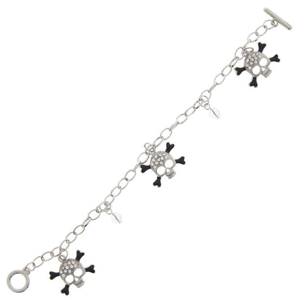 Metal Skull & Crossbones Diamante Bracelet