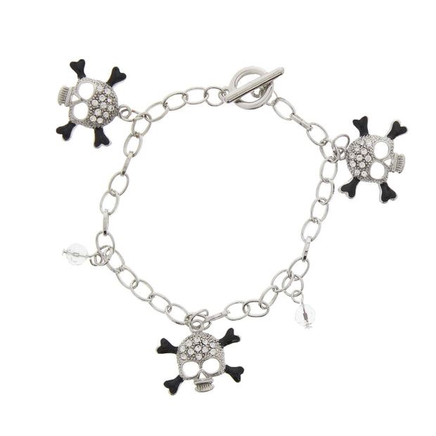 Metal Skull & Crossbones Diamante Bracelet